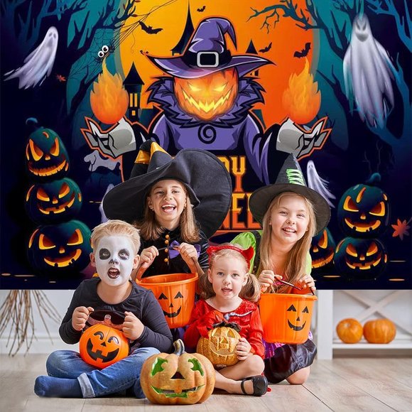 Halloween 7x5ft Horror Moon Night Scary Pumpkin Jack Lantern Backdrop Banner - Picture 4 of 6